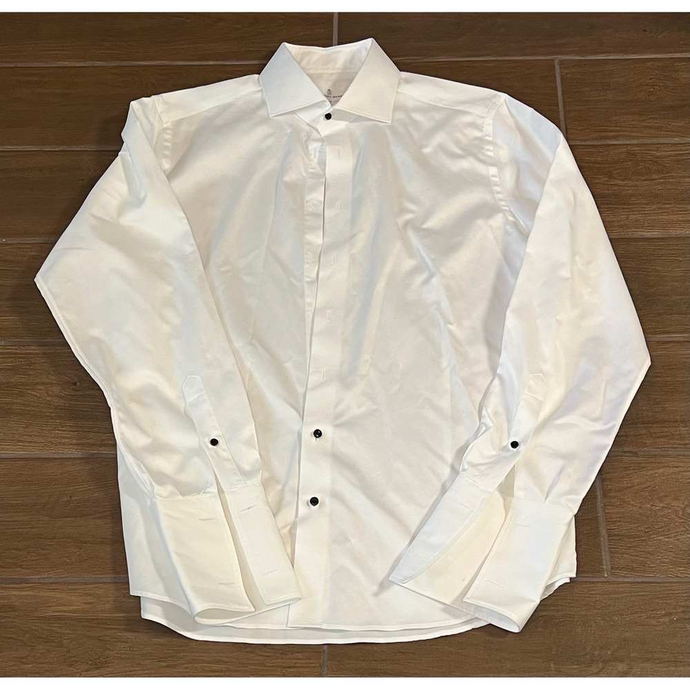 Emanuel Berg Men's White Cotton Tuxedo Shirt Modern Fit French Cuff 17.5 44cm